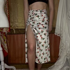For Love And Lemons Red Green Ruched Midi Skirt